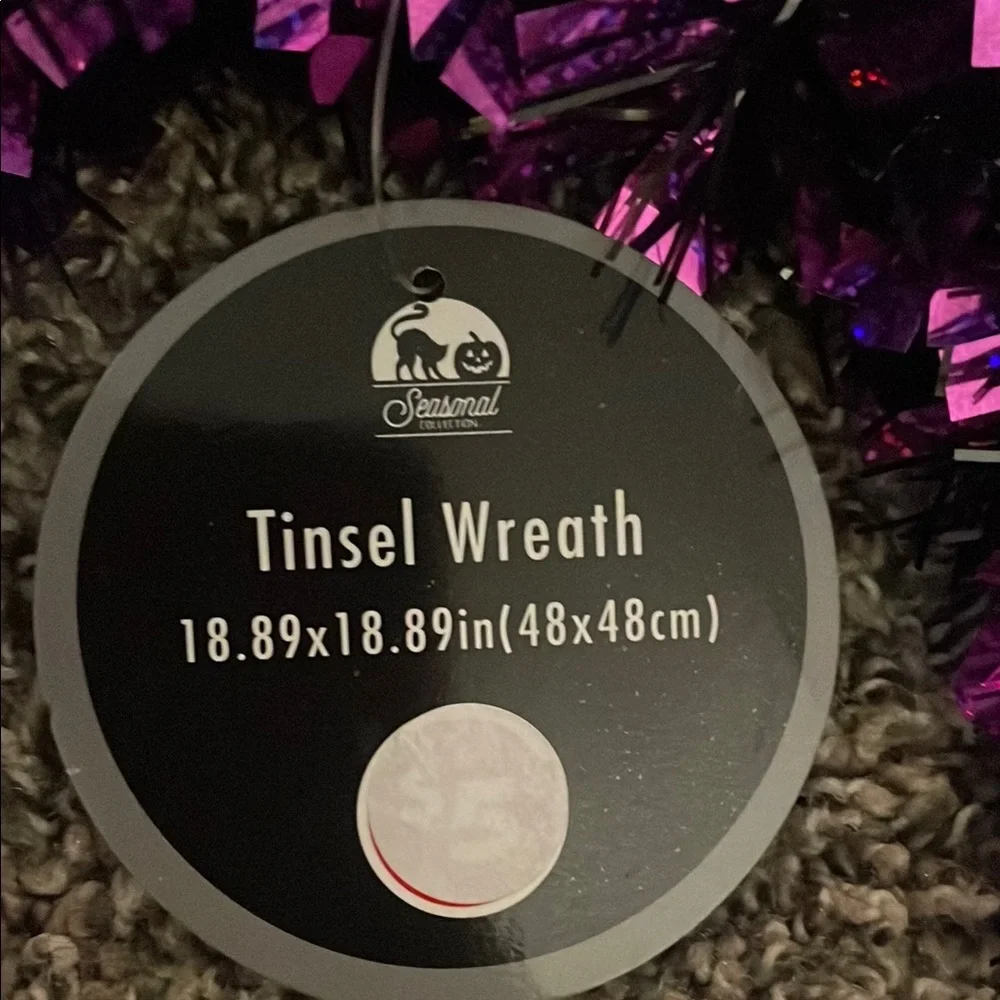 Halloween Plastic Purple and Black Bat Tinsel Wreath